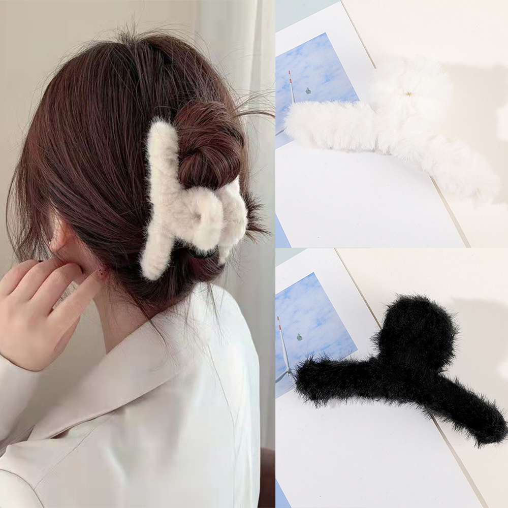 Mùa Đông Sang Trọng Vuốt Tóc Sang Trọng Acrylic Kẹp Tóc Lông Thú Giả Tóc Barrette Cua Mũ Đợi Đầu Đa Năng Dành Cho Nữ Cô Gái Phụ Kiện Tóc