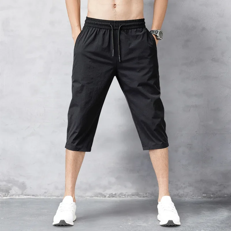 Herren-Shorts, Sommer-Reithose, 2024, dünnes Nylon, 3/4-lange Hose, männliches Bermuda-Board, schnell trocknend, Strand, schwarze lange Shorts für Herren
