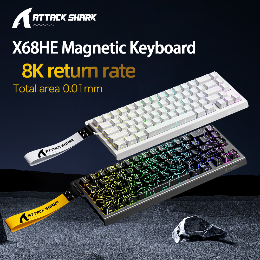 ATTACK SHARK X68HE X68Pro He Magnetyczna Klawiatura Mechaniczna dla Profesjonalistów Gamingowych 0.01mm Szybki Trigger 8000Hz SOCD/Rs 0.125ms 128K Rate