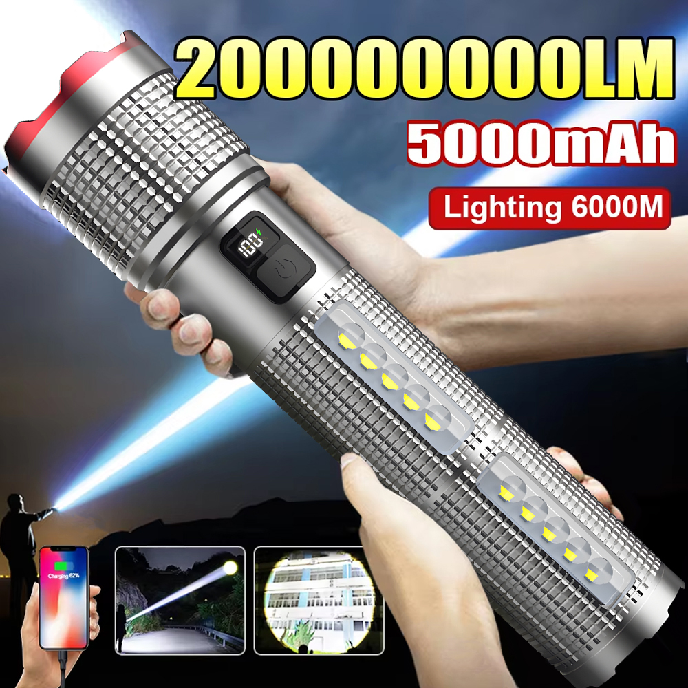 5000 MAH Leistungsstarke LED Taschenlampe Wiederaufladbare Lampe Seite Licht Wasserdichte Taktische Laterne Handheld Taschenlampe Outdoor Camping Wandern