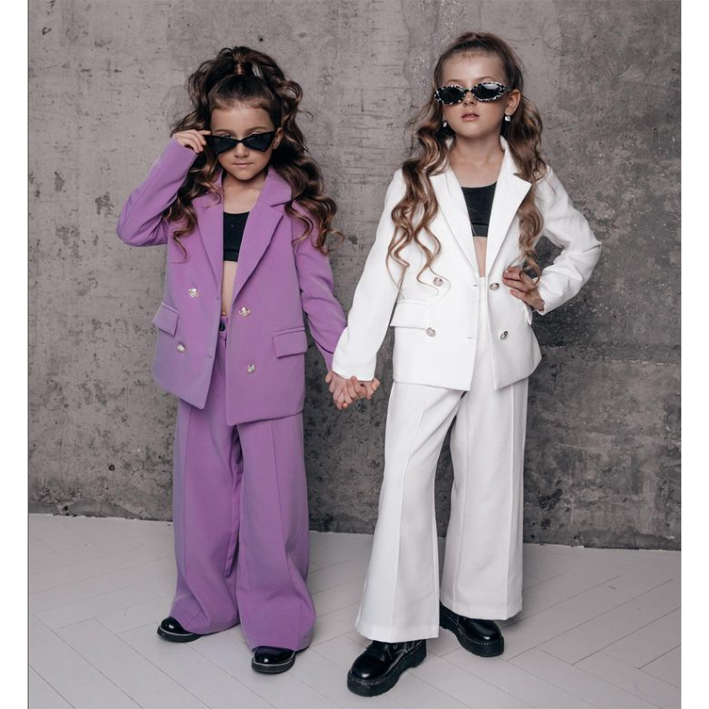 Schicke Baby-Kleidung für Mädchen, 2-teilig, modisch, Reverskragen, zweireihig, Kinder-Sets, lässig, Party, Hochzeit, Anzug für Mädchen (Blazer + Hose)