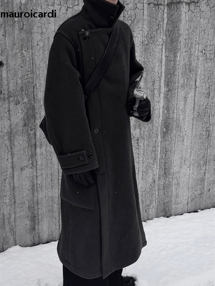 Mauroicardi outono inverno oversized longo grosso macio quente preto lã mistura casaco masculino designer de luxo roupas de lã 2024