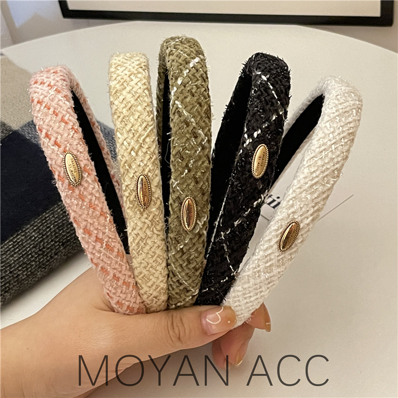 Cerceaux de cheveux en tweed rétro français pour femmes, nouvelle pince à cheveux à pression, cerceaux de sens senior, accessoires pour cheveux, bandeaux