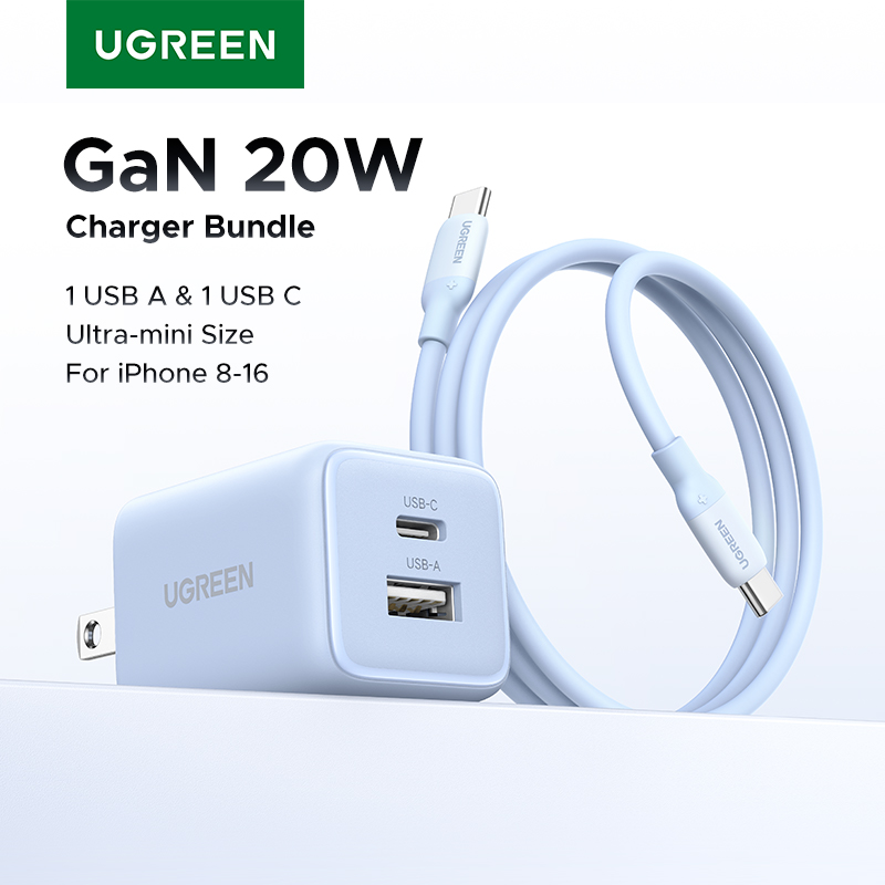 【ปลั๊ก US】UGREEN 20W GAN Charger PD3.0 Mini USB C ชาร์จโทรศัพท์สําหรับ iPhone 16 15 14 PRO MAX Samsung S25 Xiaomi แท็บเล็ต iPad Air