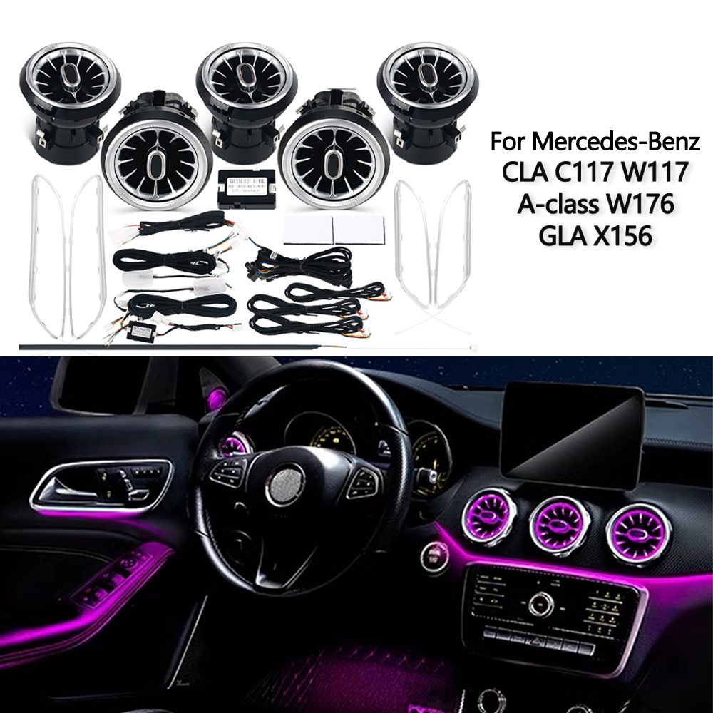 For Mercedes Benz Accessories A W176 CLA W117 C117  W156 GLA 12/64 Color Ambient LED Turbine Air Vent Atmosphere Car/App Control