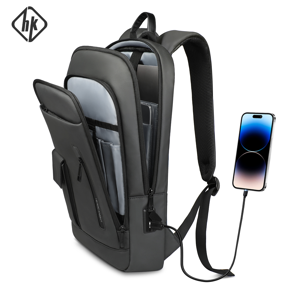 HK Slim 15,6-дюймовый рюкзак для ноутбука, мужские деловые рюкзаки с USB-портом, легкая рабочая сумка для повседневного путешествия в колледже, рюкзак