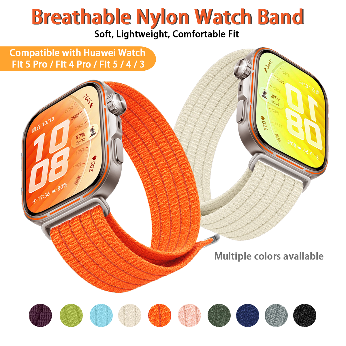 Pulseira macia para Huawei Watch Fit 5 Pro, Fit 4 Pro, pulseira esportiva respirável de nylon, bracelete, correia para Huawei Watch Fit 5, 4, 3.