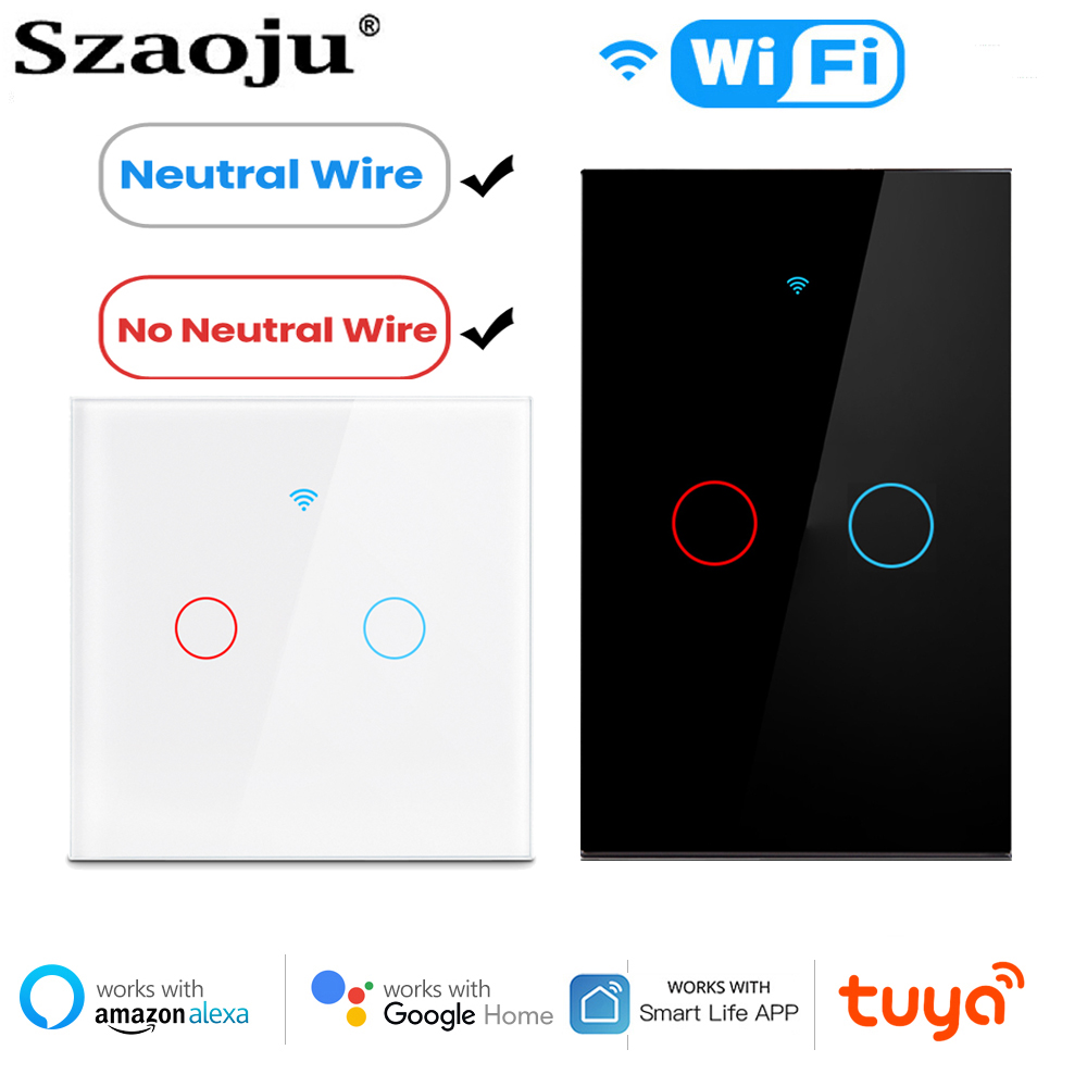 Tuya-interruptor de luz inteligente para el hogar, dispositivo con WiFi, cable neutro/sin cable neutro, táctil de pared, funciona con Alexa y Google Home