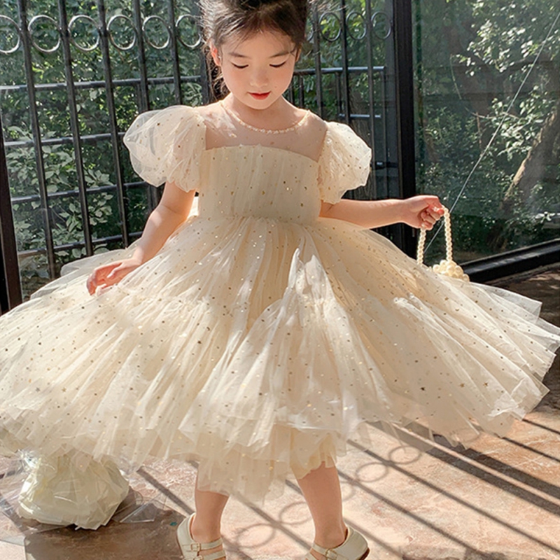 夏キッズガールズドレスベビー気質プリンセスドレスかわいい甘い子供ドレス西洋化された夢のような糸ドレス