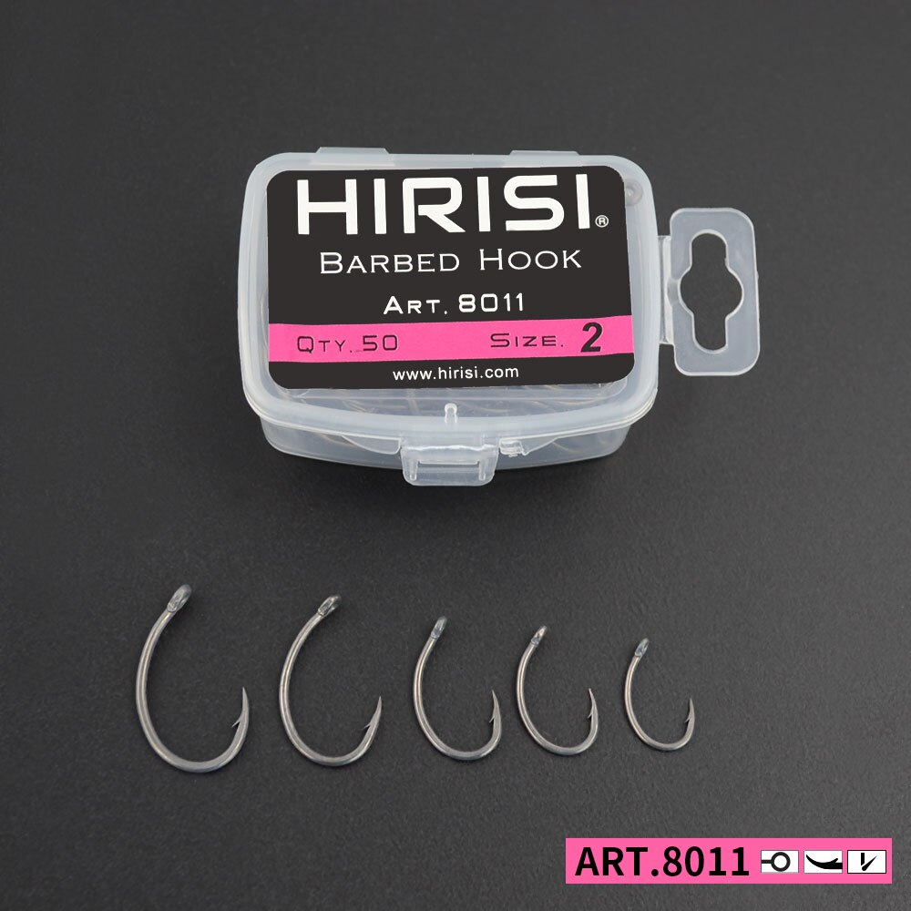 Hirisi 잉어 낚시 후크, PTFE 코팅, 고탄소강 가시 후크, 박스 8011, 50 개