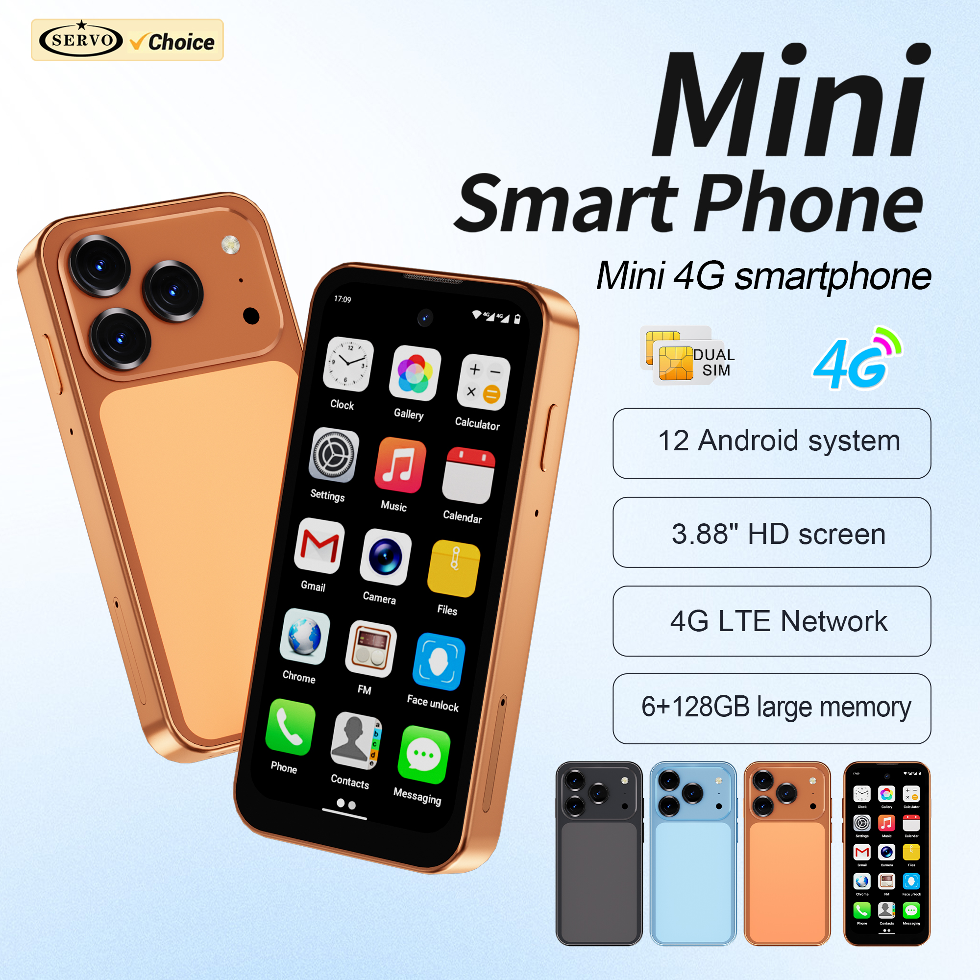 SERVO 19 Air Android Pocket Smartphone 4G LTE 3.88" Display 6GB+128GB Google Play WiFi Hotspot Dual SIM Card Mini Smart Phones
