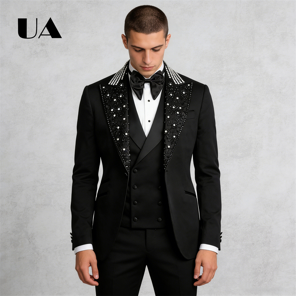 Conjunto de terno de miçangas de luxo de alta qualidade para homens, terno de três peças attires jaqueta colete calças plus size avaliibale XXS-7XL terno smoking
