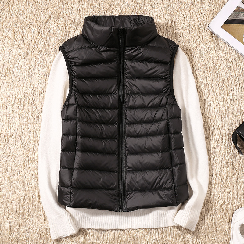 Colete de pato sem mangas para mulheres, casaco à prova de vento, gola alta, casaco fino, ultraleve, fino, portátil, feminino, inverno, novo