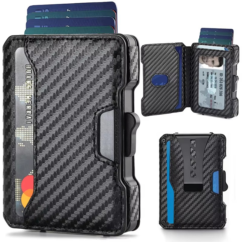 Portemonnee voor heren, minimalistische slanke herenportemonnee met geldclip, RFID-blokkerende slimme pop-up kaarthouder, metalen creditcardhouder