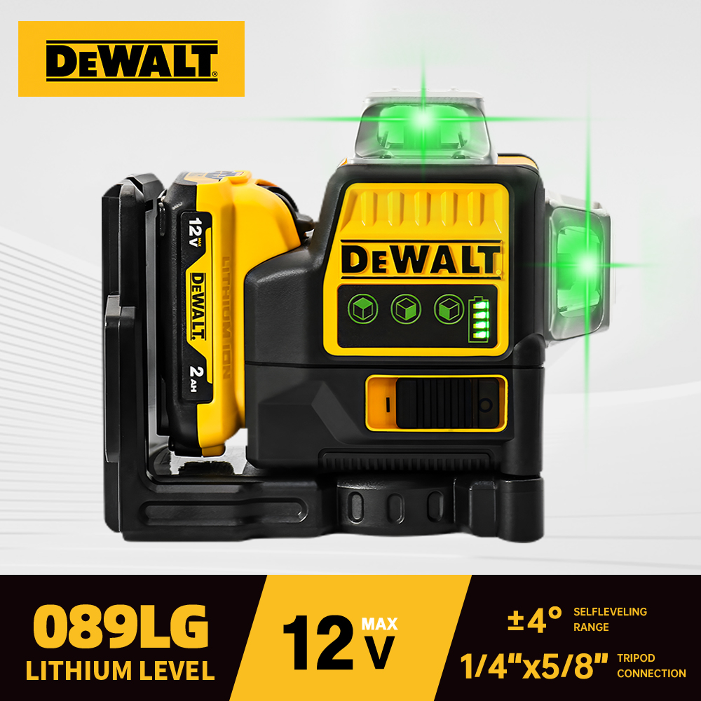 Dewalt DW089LG 3 lati * batteria al litio verticale 12V da 360 gradi 12 linee livello laser misuratore di livello di luce verde orizzontale per esterni