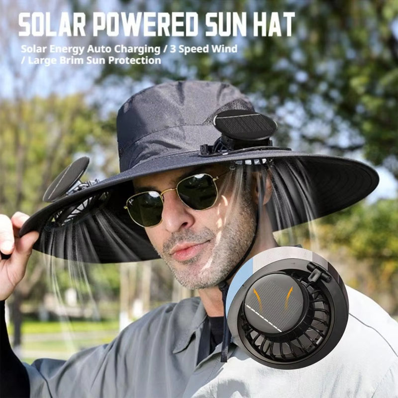 Sombrero de cubo de secado rápido para hombre, sombrero para el sol de gran tamaño con ventilador con energía Solar, recargable por USB para senderismo al aire libre, Camping, actividades de pesca