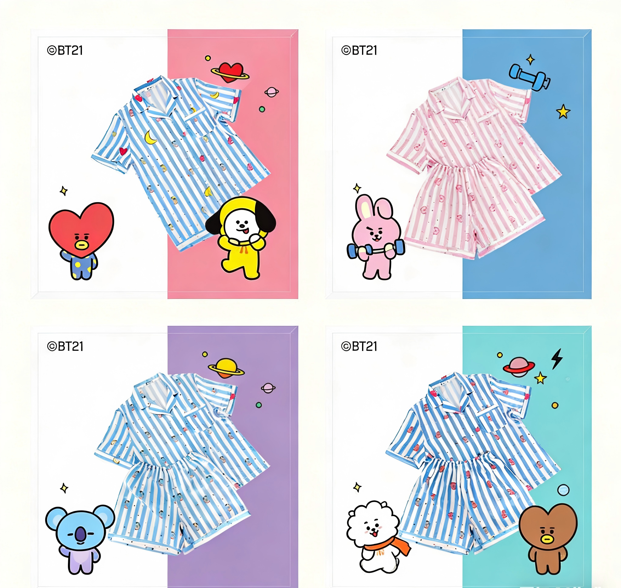 Пижамы BT21, домашняя одежда, повседневная одежда, футболка с короткими рукавами, комплект из двух предметов с шортами для мужчин и женщин на лето.
