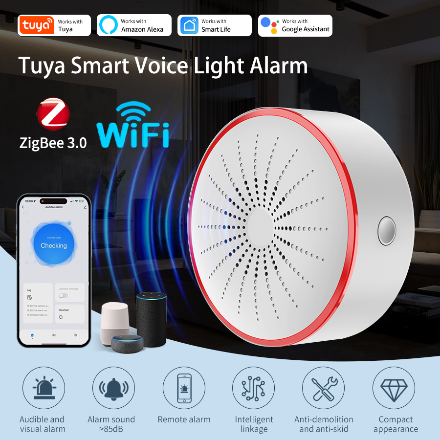 Tuya スマート警報システム Wifi Zigbee サイレン家庭用盗難セキュリティドアモーション水センサー Zigbee ハブ Alexa Google アシスタント