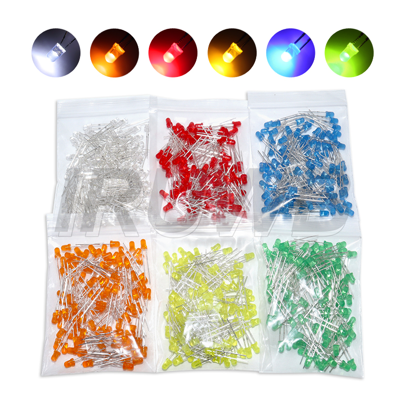 100PCS 3mm LED Diode F3 Sortiertes Kit DIY Leuchtdiode Weiß Grün Rot Blau Gelb Orange Rosa Lila Warmweiß