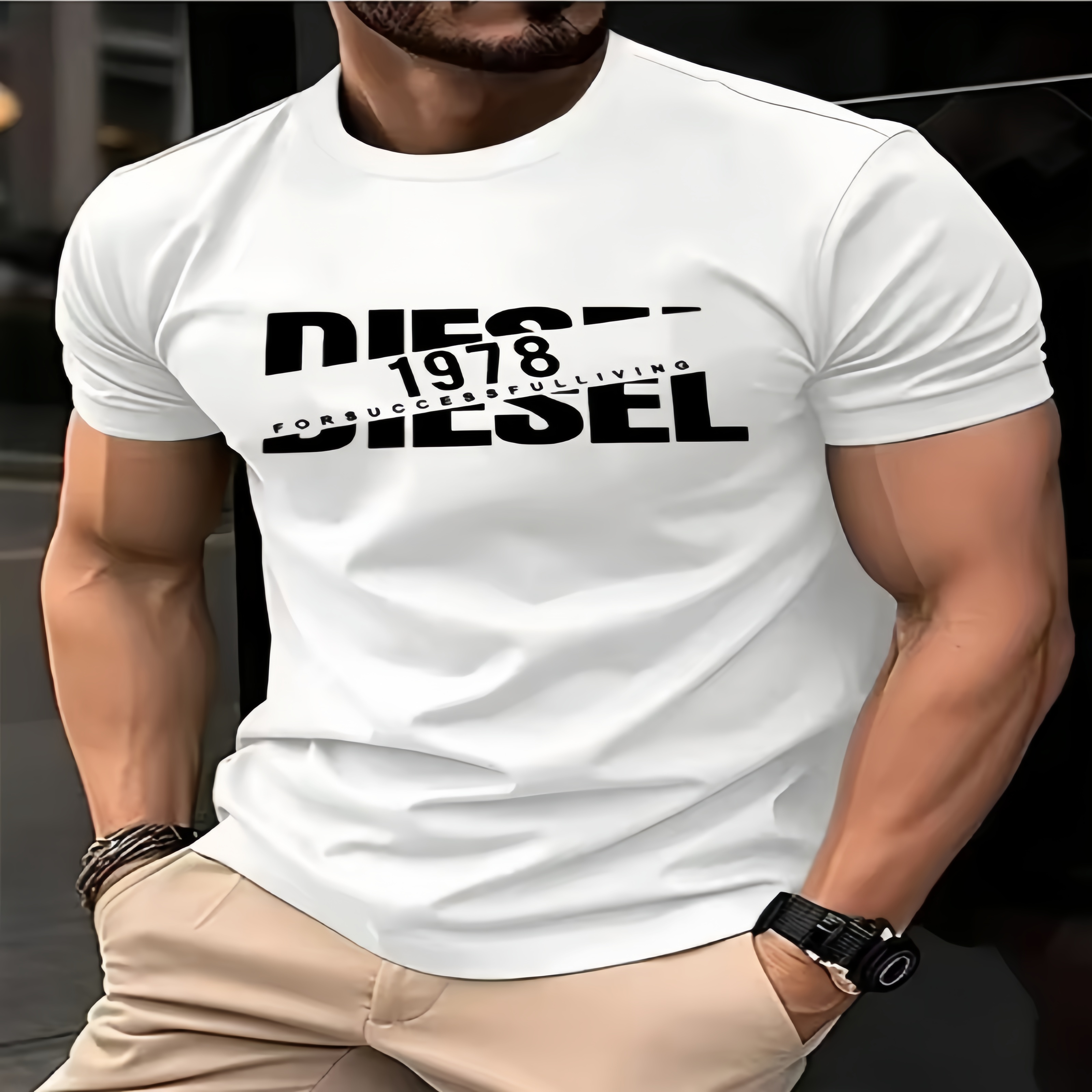 T-shirt da uomo 2026 in cotone con stampa stile Diesel 1978, casual, streetwear, alla moda, a maniche corte