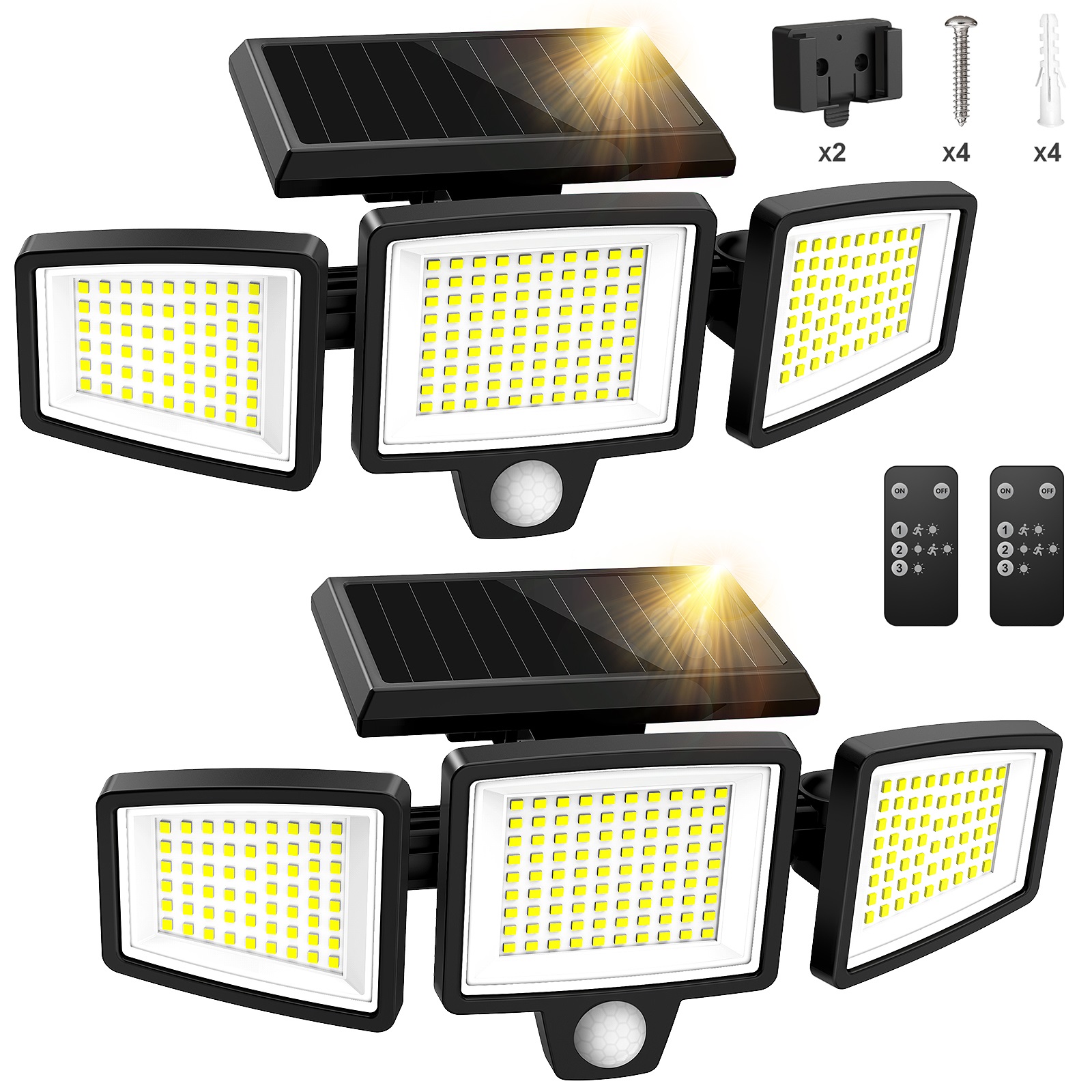 (Paquet 1/2/3) Lumière extérieure solaire à 3 têtes, lumière de sécurité avec détecteur de mouvement avec télécommande sans fil