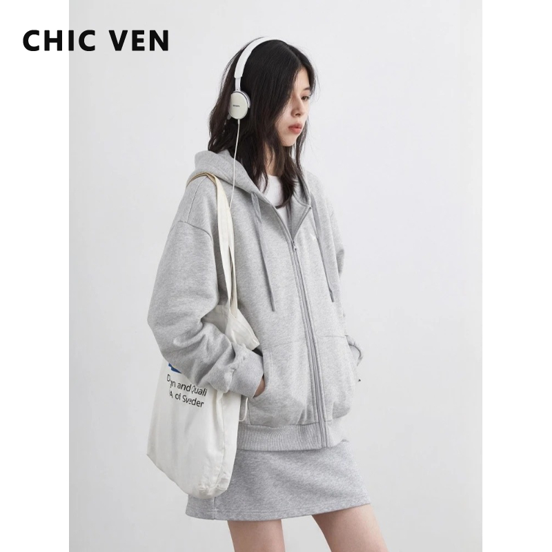 CHIC VEN Korean Women Sweatshirts Loose Casual New Hooded Female Top Drawstring Ladies Jacket Fleece Pullover Autumn Winter 2025