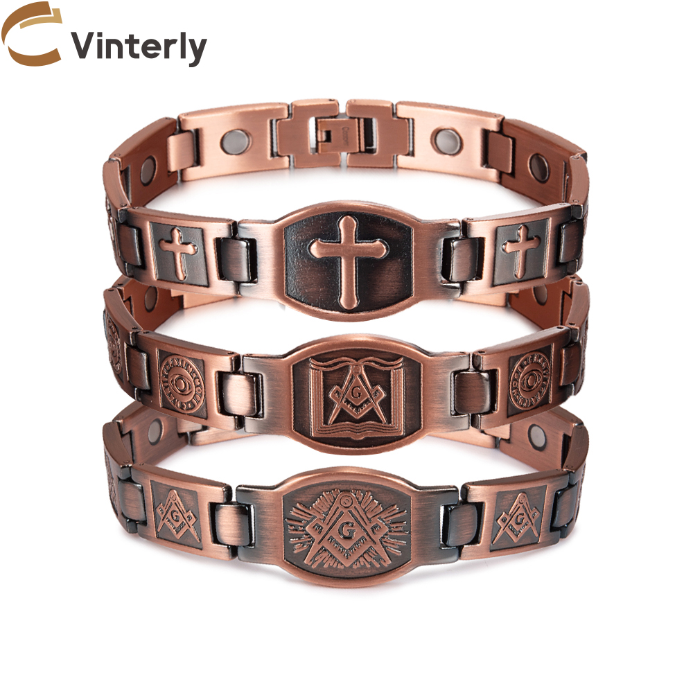 Croix Bracelet magnétique cuivre énergie 12mm Bracelet magnétique hommes chaîne lien Vintage maçonnique ethnique Tribal bijoux hommes