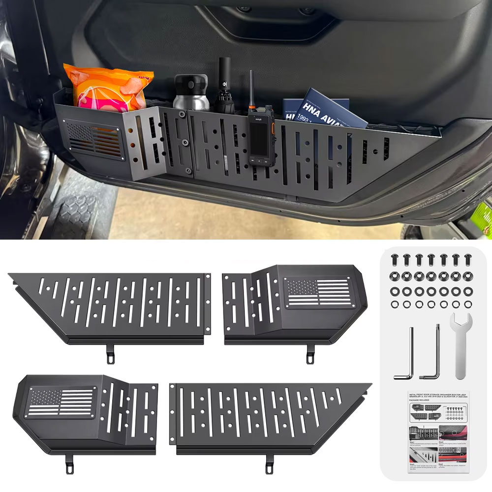Nuovo stile in metallo porta anteriore scatola di immagazzinaggio tasche porta laterale inserti organizzatori per 2018-2024 Wrangler JL JLU 2/4 porte