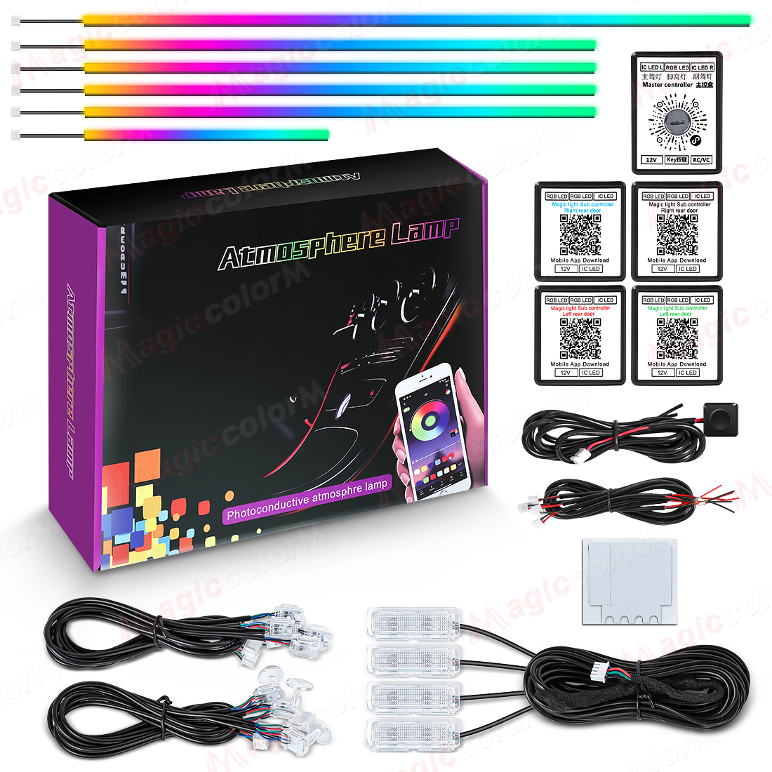 18 in 1 Led Auto Omgevingsverlichting 213 64 Kleur RGB Symfonie Streamer Bluetooth Regenboog Interieur Acryl Strips Sfeer Lamp Kit