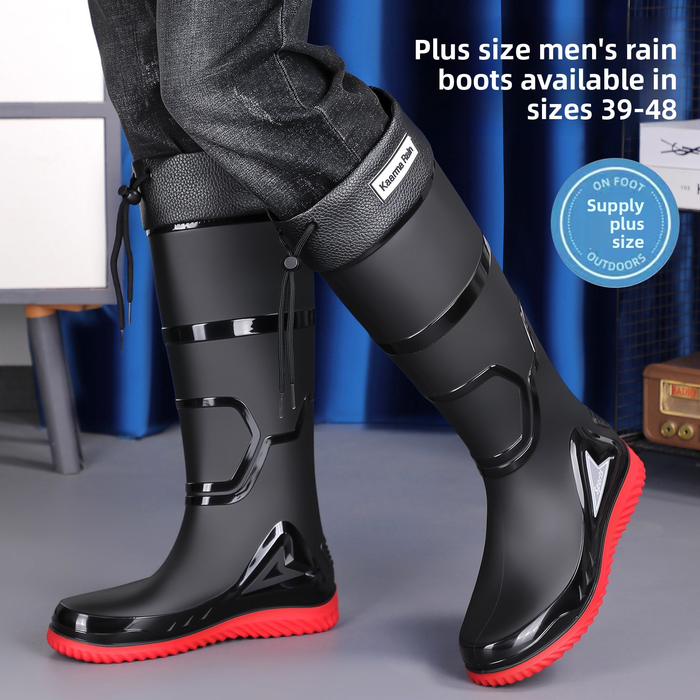Rain Shoes Men's Comfortable Soft-soled High Rain Boots Are Easy To Fold and Store Bundle Water Boots