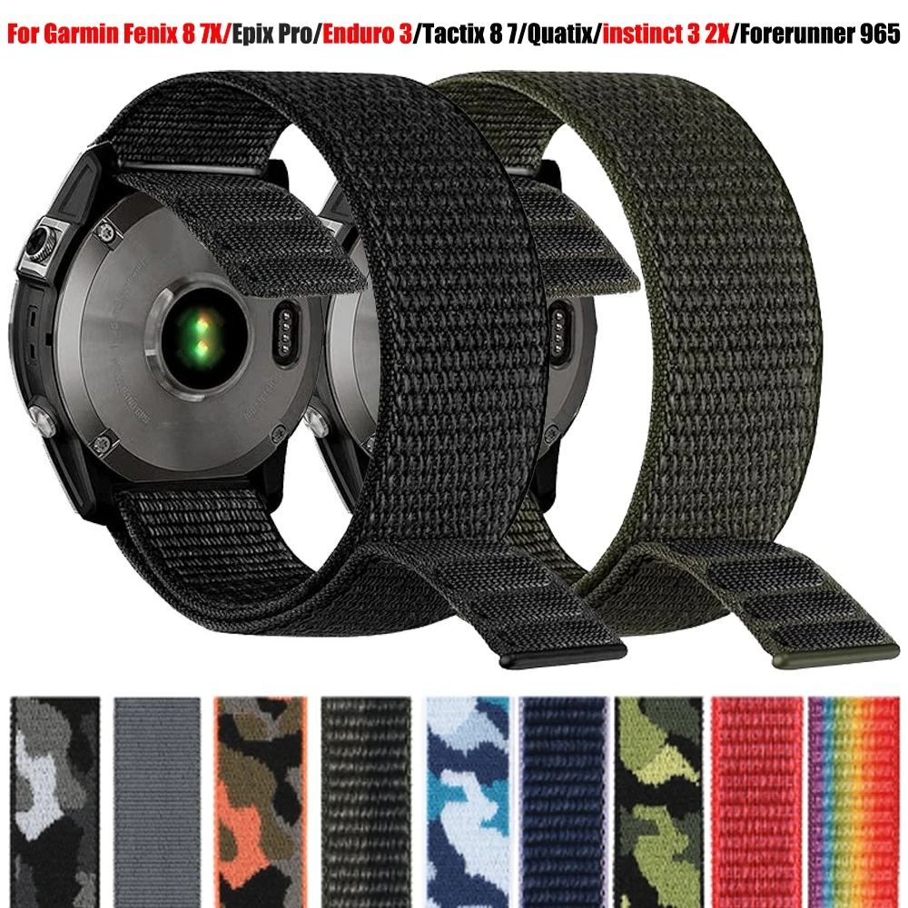 Bracelet de montre en nylon à boucle auto-agrippante de 26 mm 22 mm pour Garmin Fenix 8 E 7 7X 6X Pro/Enduro 3 2/Epix Pro/instinct 3 2X, bracelet à dégagement rapide