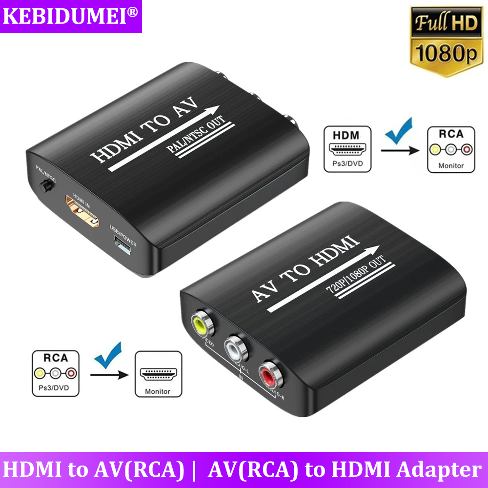Adaptateur HD 1080P AV vers HDMI, convertisseur Composite RCA vers HDMI, adaptateur HDMI vers AV RCA pour N64 Wii PS1/2/3 Xbox One SNES