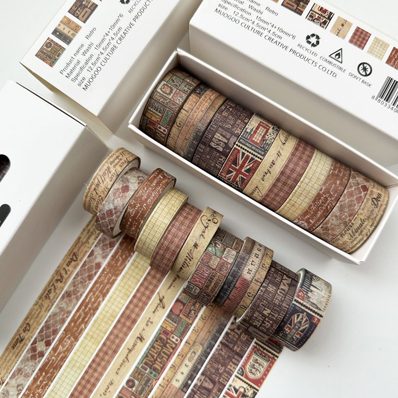 10Pcs Grid Washi Tape School Supplies Retro Washi Tapes Diary Decoration Kawaii Scrapbooking Supplies Decorative Adhesive Tape