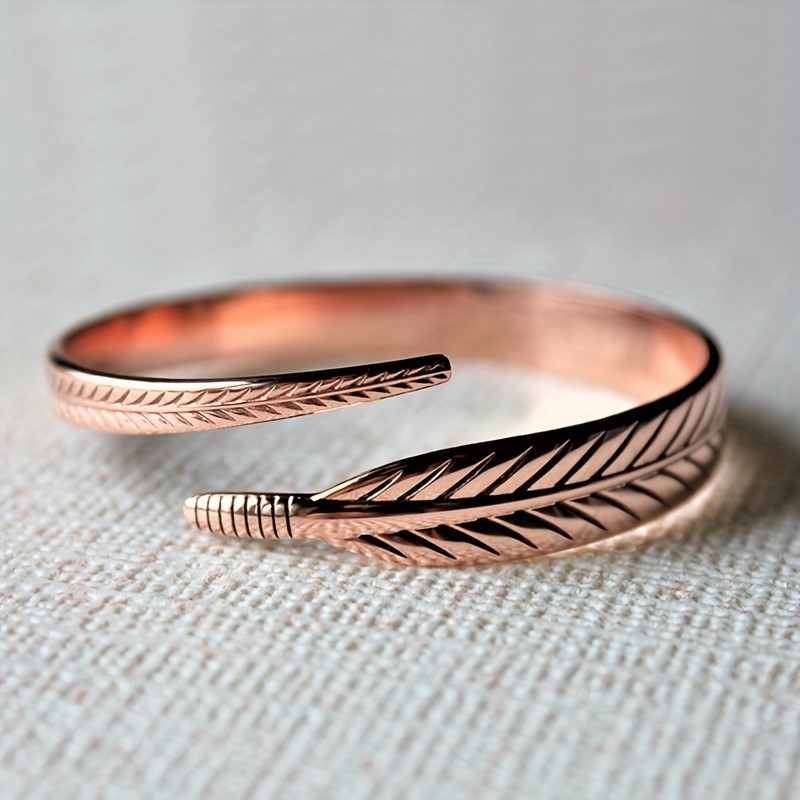 Bracelet manchette Vintage en forme d'aile de plume Pure Cooper pour hommes et femmes, bracelet de Style Punk à la mode, bijoux cadeaux de fête