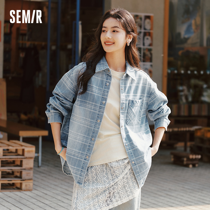 Semir denim shirt dames oversize lente 2025, nieuwe lente geruite blouse, geruite jas
