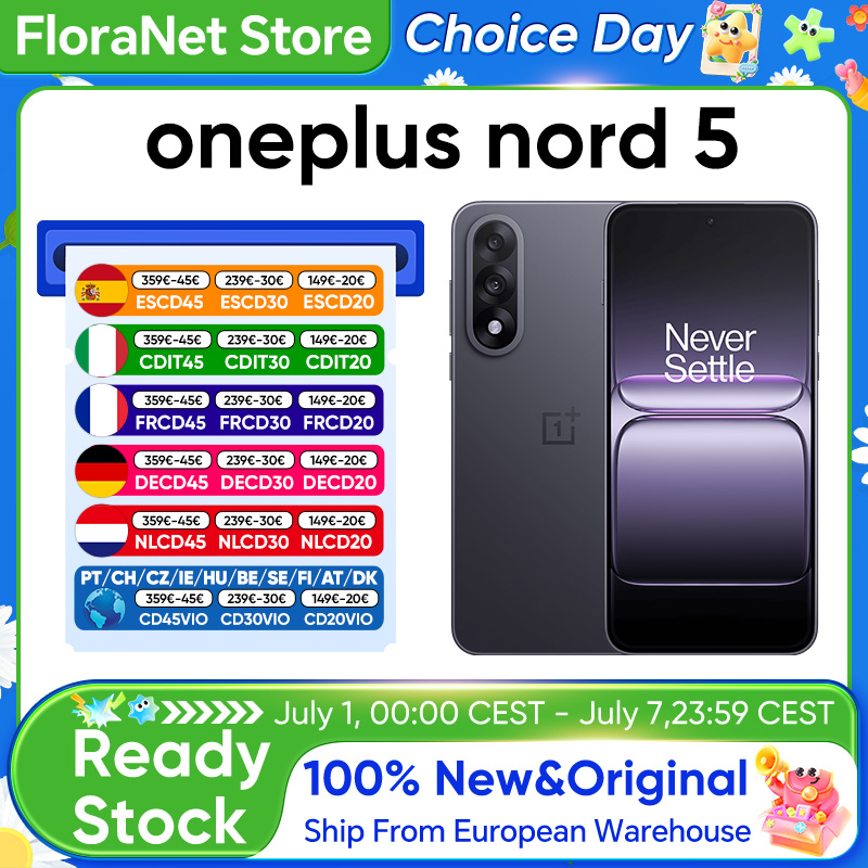 Smartfon OnePlus Nord 5 5G Snapdragon 8s Gen 3, ekran AMOLED 6,83 cala 144 Hz, bateria 5200 mAh, ładowanie 80W SUPERVOOC, podwójne kamery 50 MP