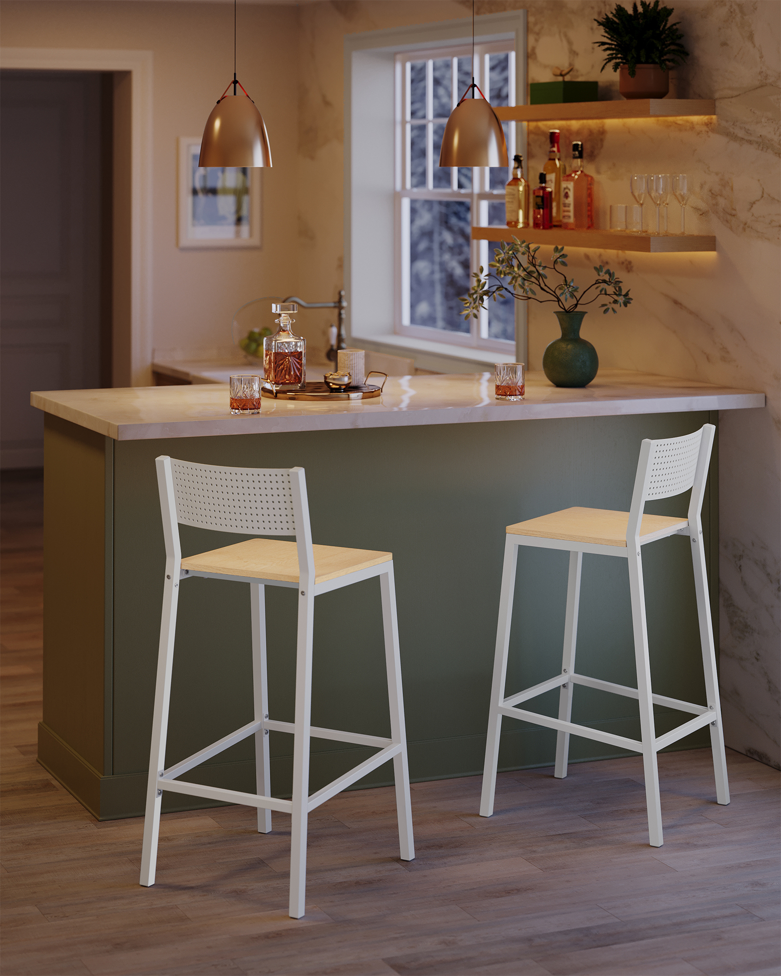 VASAGLE Breakfast Kitchen Bar Stool Set of 2, Counter Chairs, for Kitchen, Dining Room, Office, Industrial Style