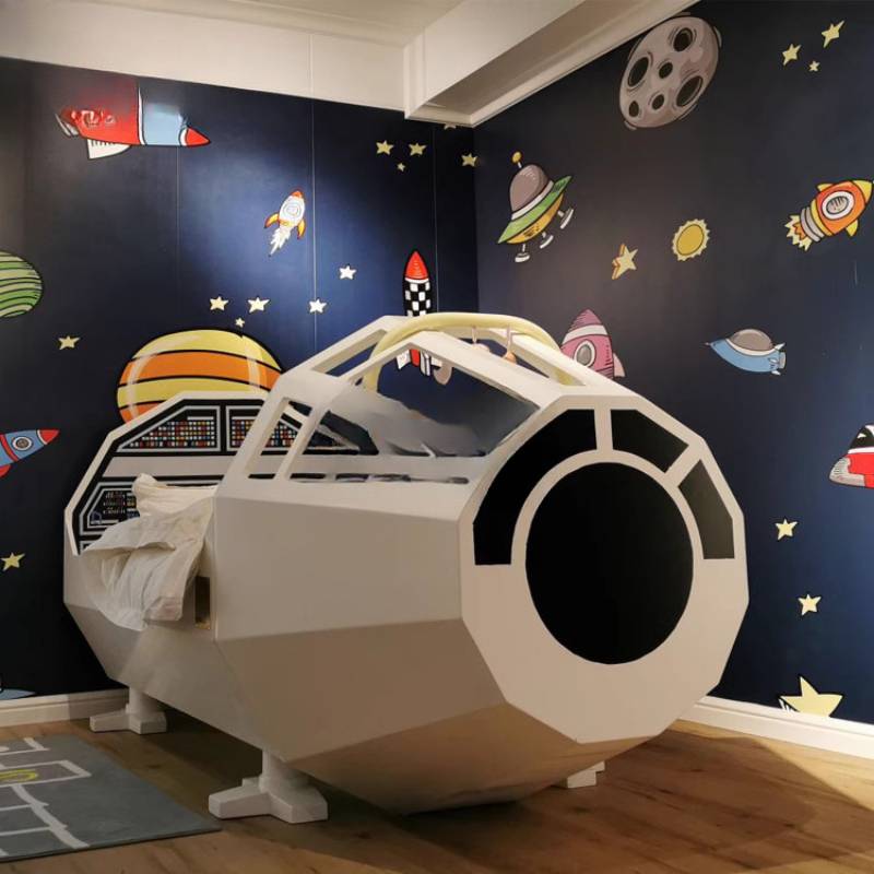 ノルディックスタイルの子供用ベッド、シンプルな白のシングルデザイン、女の子向けプリンセススタイル、子供用家具