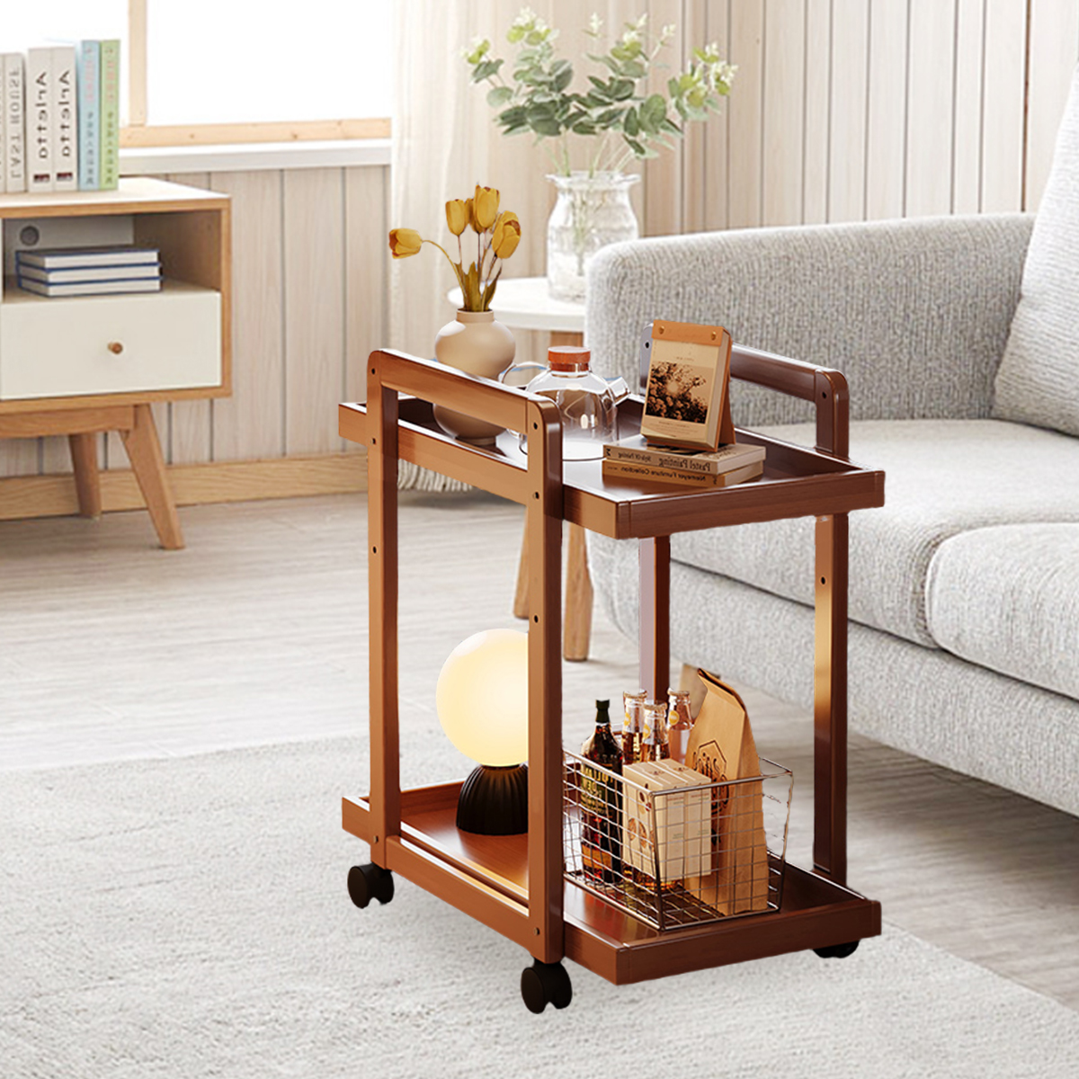 Modern Brown Coffee Table with Storage and Wheels | Top Design for Sofa Side Living Room Organizer