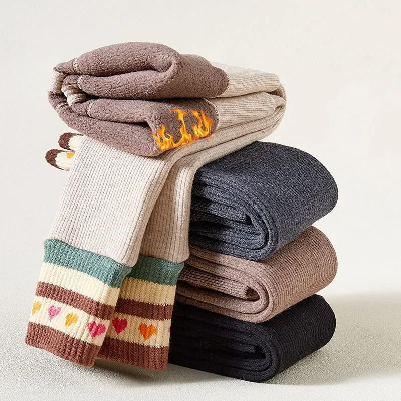 Novo inverno espessamento calças quentes para meninas 3-12 anos listra leggings crianças menina magro mais veludo lápis calças outfit