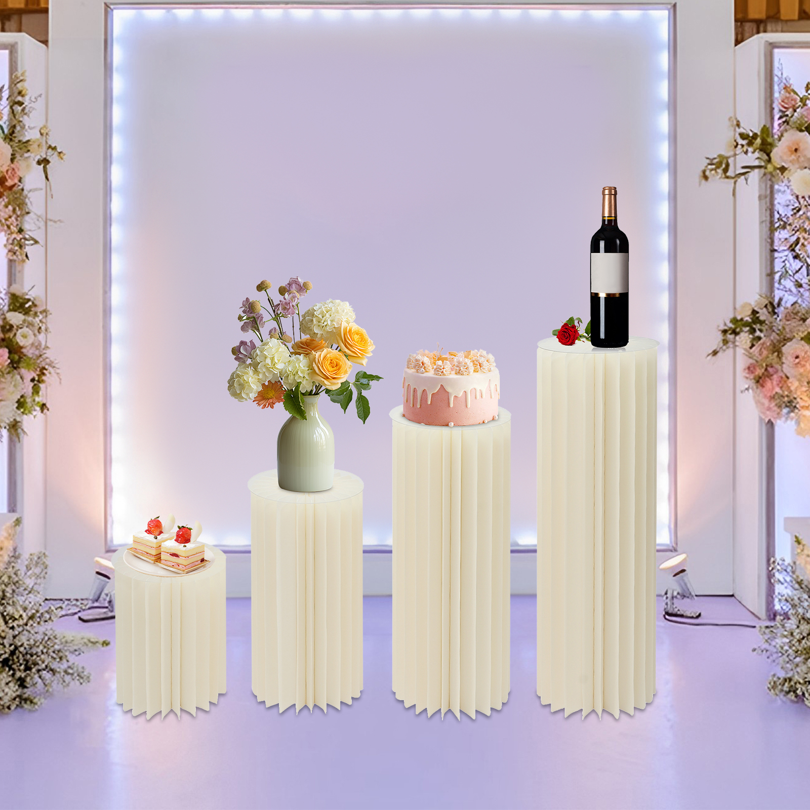 Soportes de flores de cartón plegables, centros de mesa de boda, columna de mesa de postre para decoración de fiesta y jardín (40 + 60 + 80 + 100cm), 4 Uds.