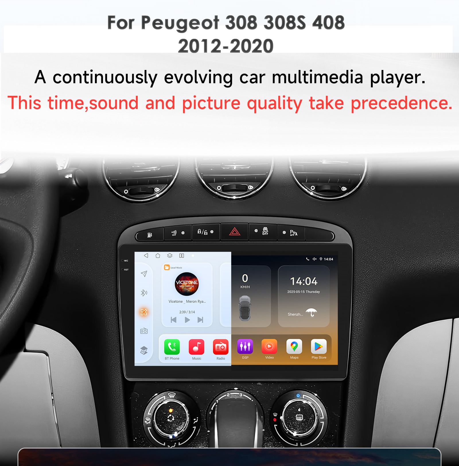 Snapdragon 6115 carplay android 14 rádio automático para peugeot 308 308sw 2007-2015 408 autoradio gps 360 câmera multimídia 2din rds
