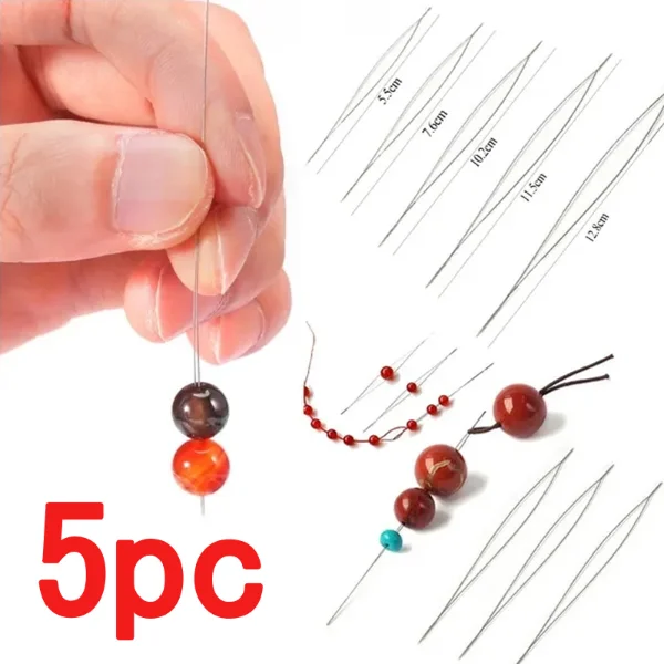 5 Stück Perlennadeln Rocailles Nadeln Big Eye DIY Perlennadel Zusammenklappbare Perlennadeln Offene Nadeln für Schmuckherstellungswerkzeuge