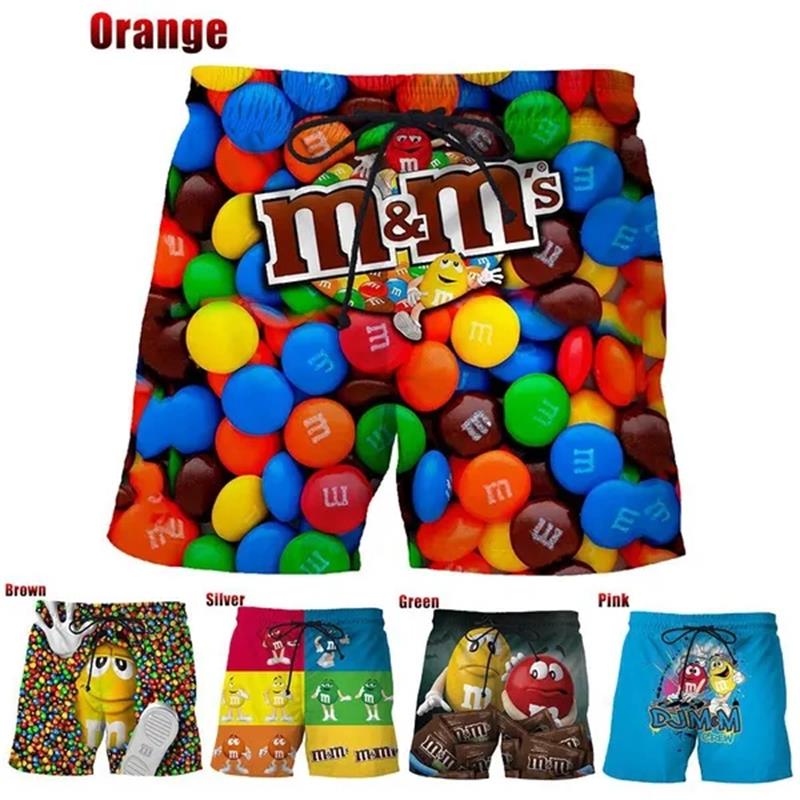 Забавные пляжные шорты M&M's Chocolate Bean, мужские шорты M&M с 3D принтом, купальник, бермуды, плавки, крутые детские шорты со льдом, брюки