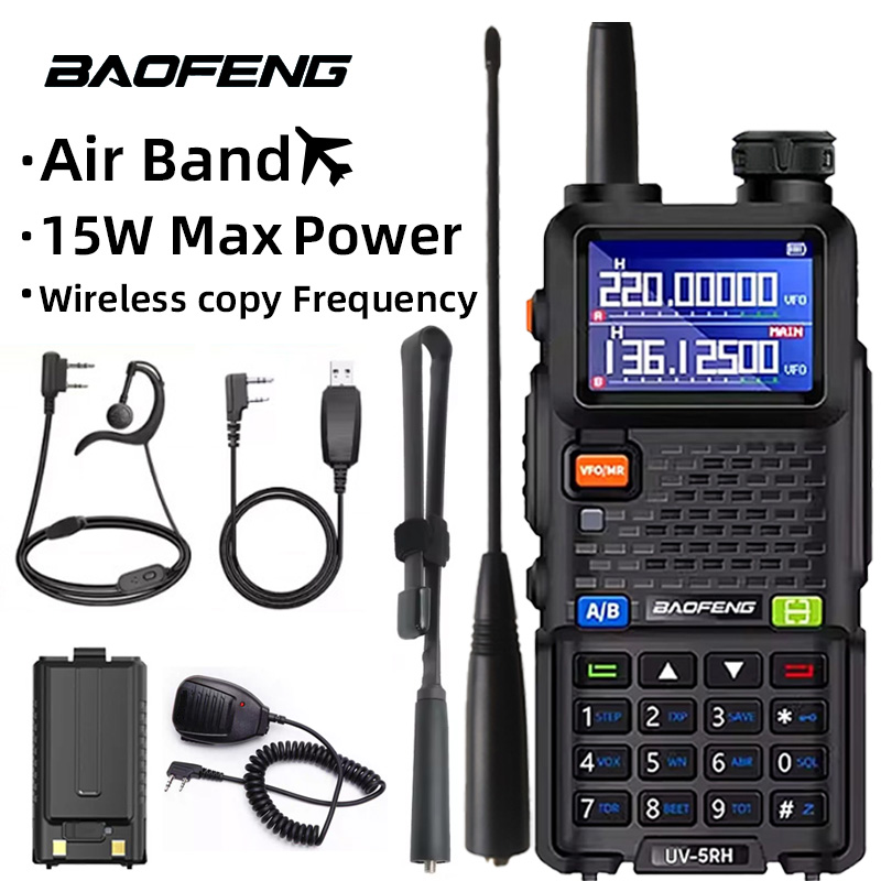Baofeng 5RH Pro Max 15W walkie talkie seis bandas frecuencia de copia con un clic, 999 canales, transceptor USB bidireccional HAM 50km