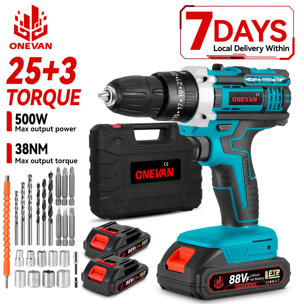 ONEVAN 25 + 3 Drehmoment Elektrische Bohrmaschine Tragbare Akku-Schlagbohrmaschine Möbel Holz Power Schraubendreher Werkzeuge Für Makita Batterie Pin