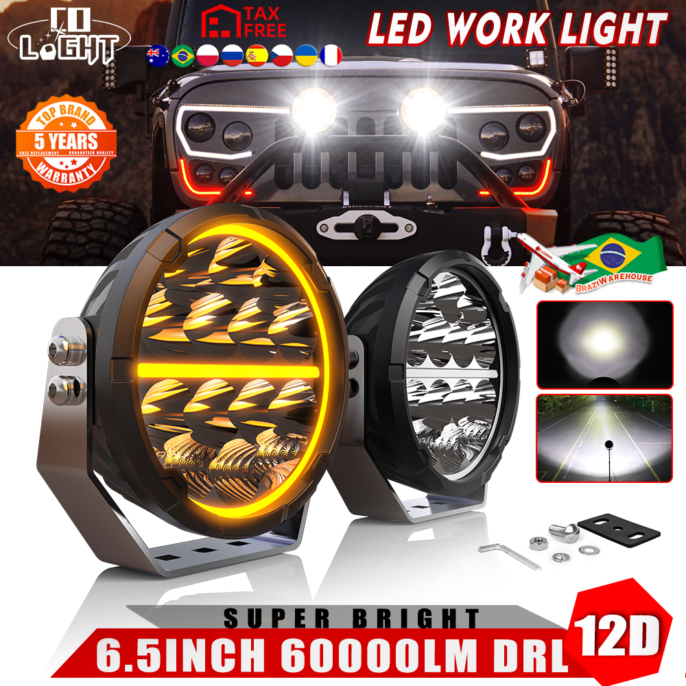 Co Licht Rond Led 6.5 Inch Off Road Super Felle Rijverlichting Offroad Werk Licht Drl Extra Bumper A-Stijl Voor Vrachtwagens Suv