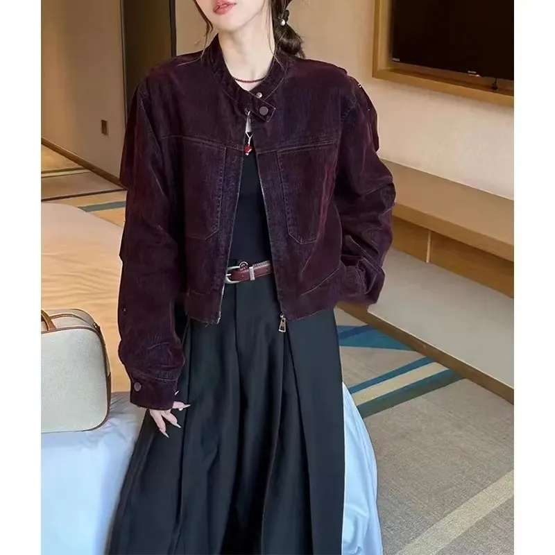 2024 Herfst Nieuwe Mode Korte Luxe Afslankende Veelzijdige Corduroy Denim Jas Voor Dames Xxxl Kong Stijl Retro ﻿