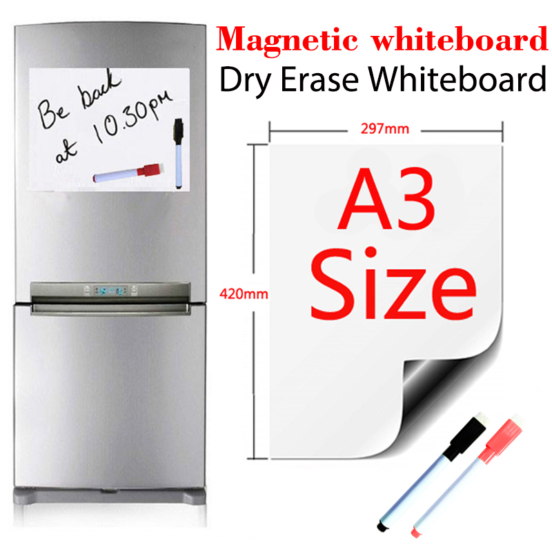 Pizarra blanca magnética de tamaño A3, pizarra blanca de borrado en seco, pegatinas para nevera, tablero de anuncios para planificador de cocina y refrigerador