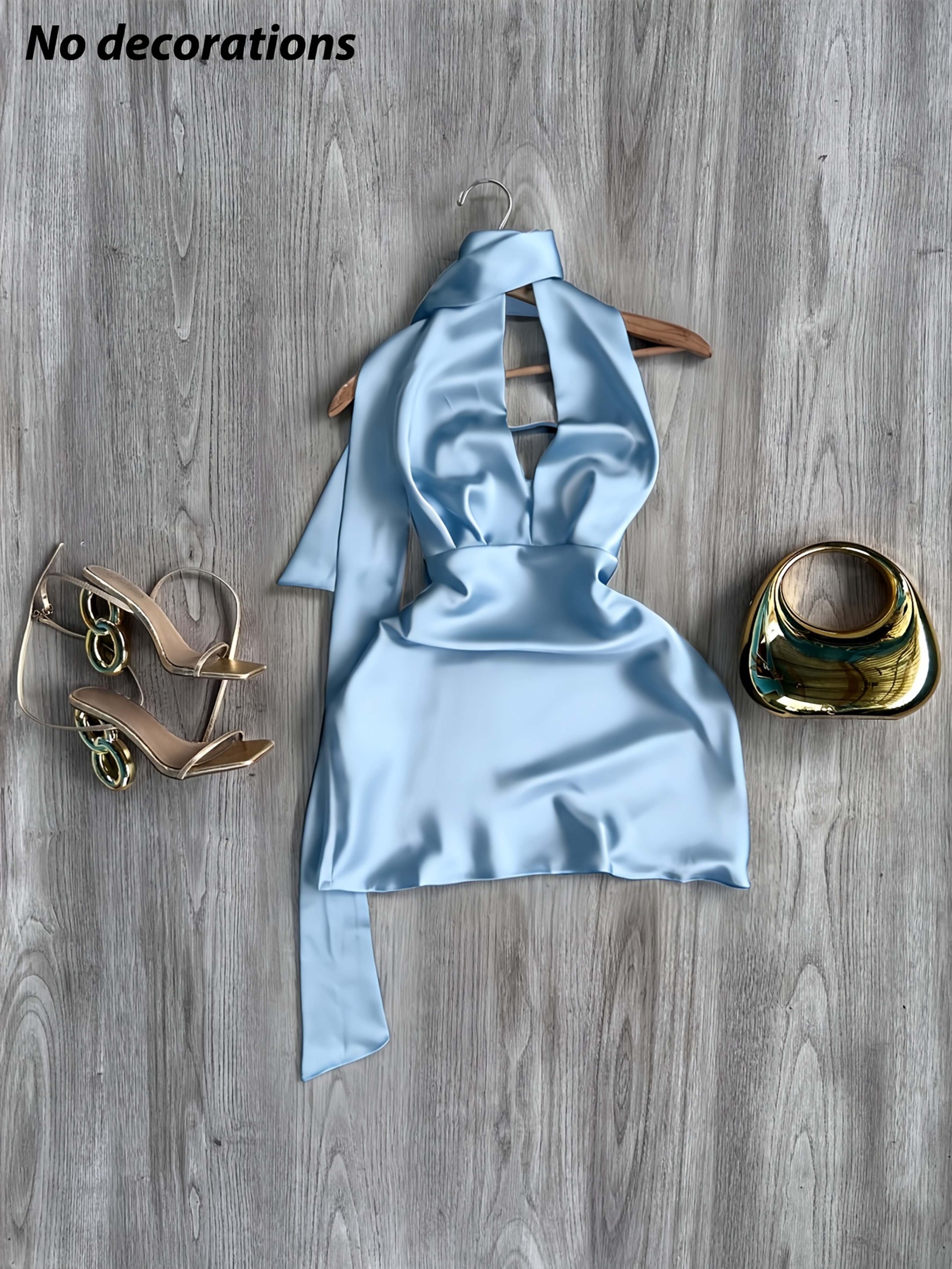 Vestido de Satén para Mujer, para Todas las Temporadas, con Cuello Halter y Cintura Ajustable, Diseño sin Espalda, Satén Brillante Elegante, Ideal para Vacaciones y Uso Diario